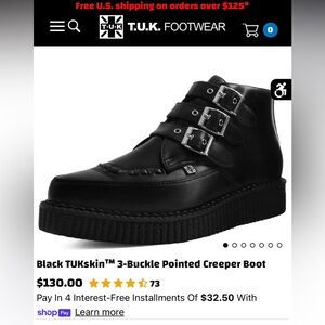 T.U.K. Black TUKskin™ 3-Buckle Pointed Creeper Boot US M9 W11 Vegan Leather